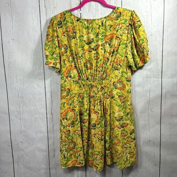 Urban Outfitters Yellow Floral Mini Dress Size L Cottagecore 
Tropical Vacation - Picture 14 of 16